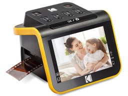film scanner displaying photo of woman and child