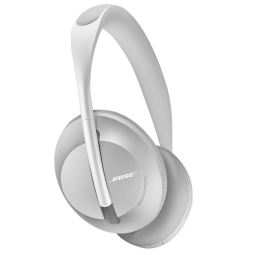 silver headphones against a white background