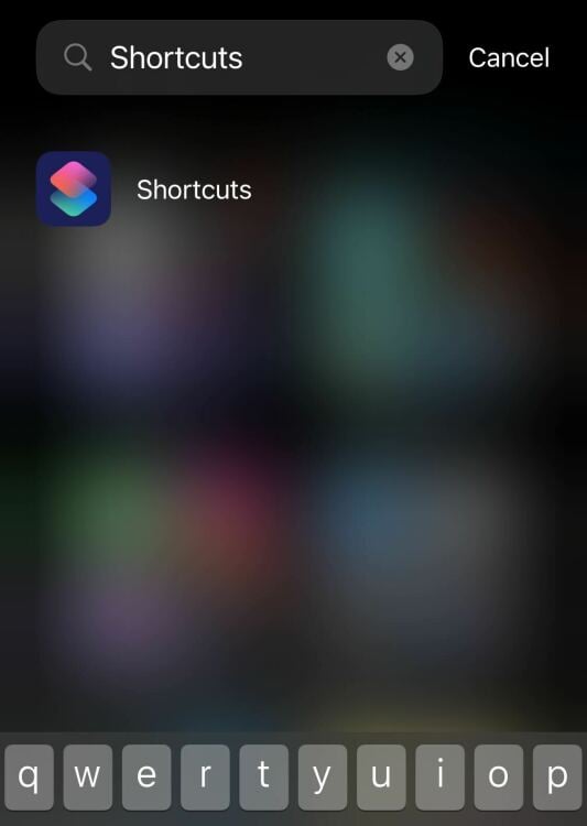Shortcuts app in iOS search