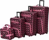 Rockland luggage set with four pieces, in a black/pink dot design