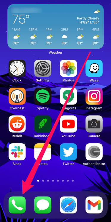 Screenshot of an iPhone with the Phone app highlighted. 