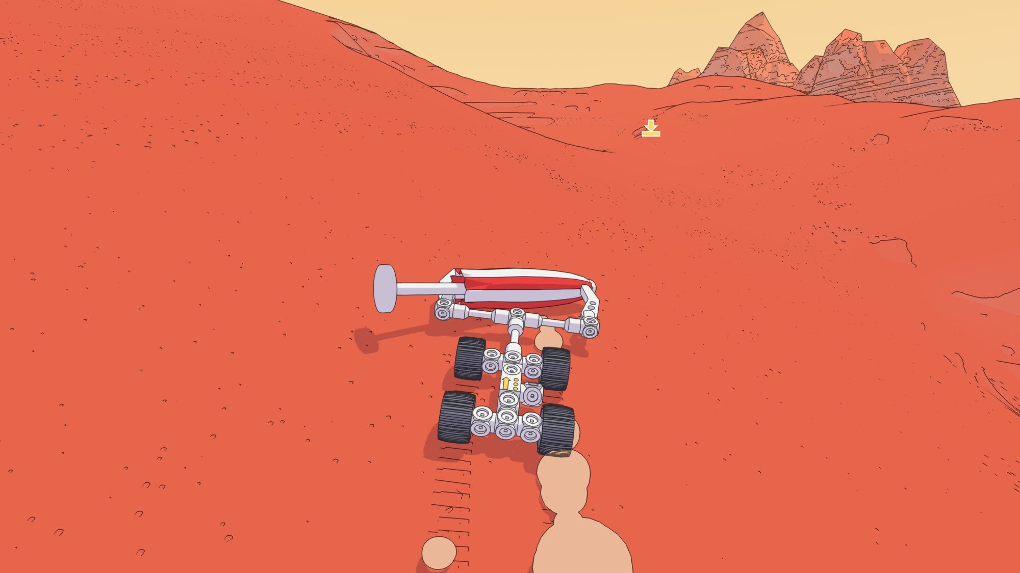 A Mars First Logistics screenshot. In it, a buggy pushes a closed umbrella across Mars.