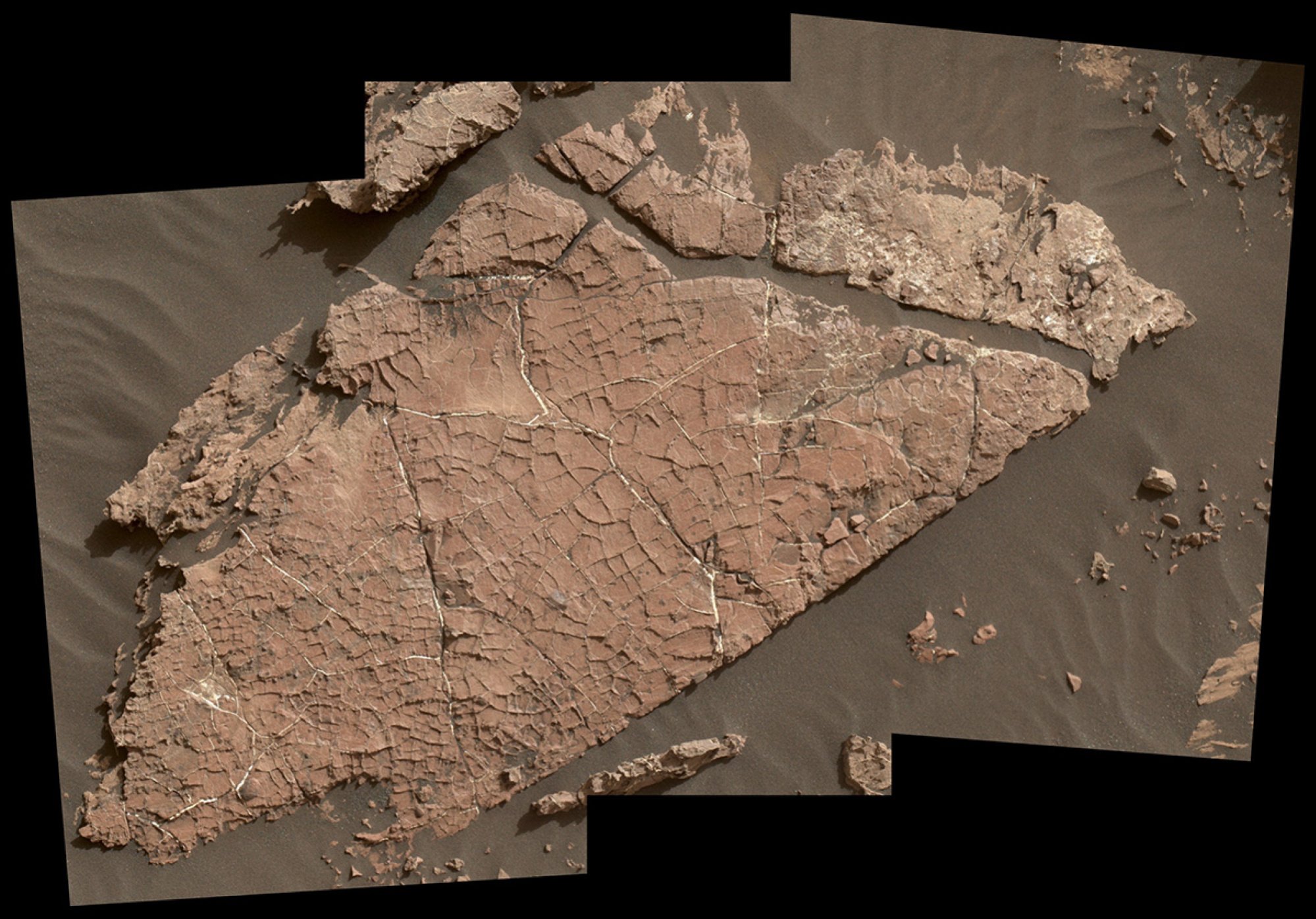 Cracking in an old Martian rock slab