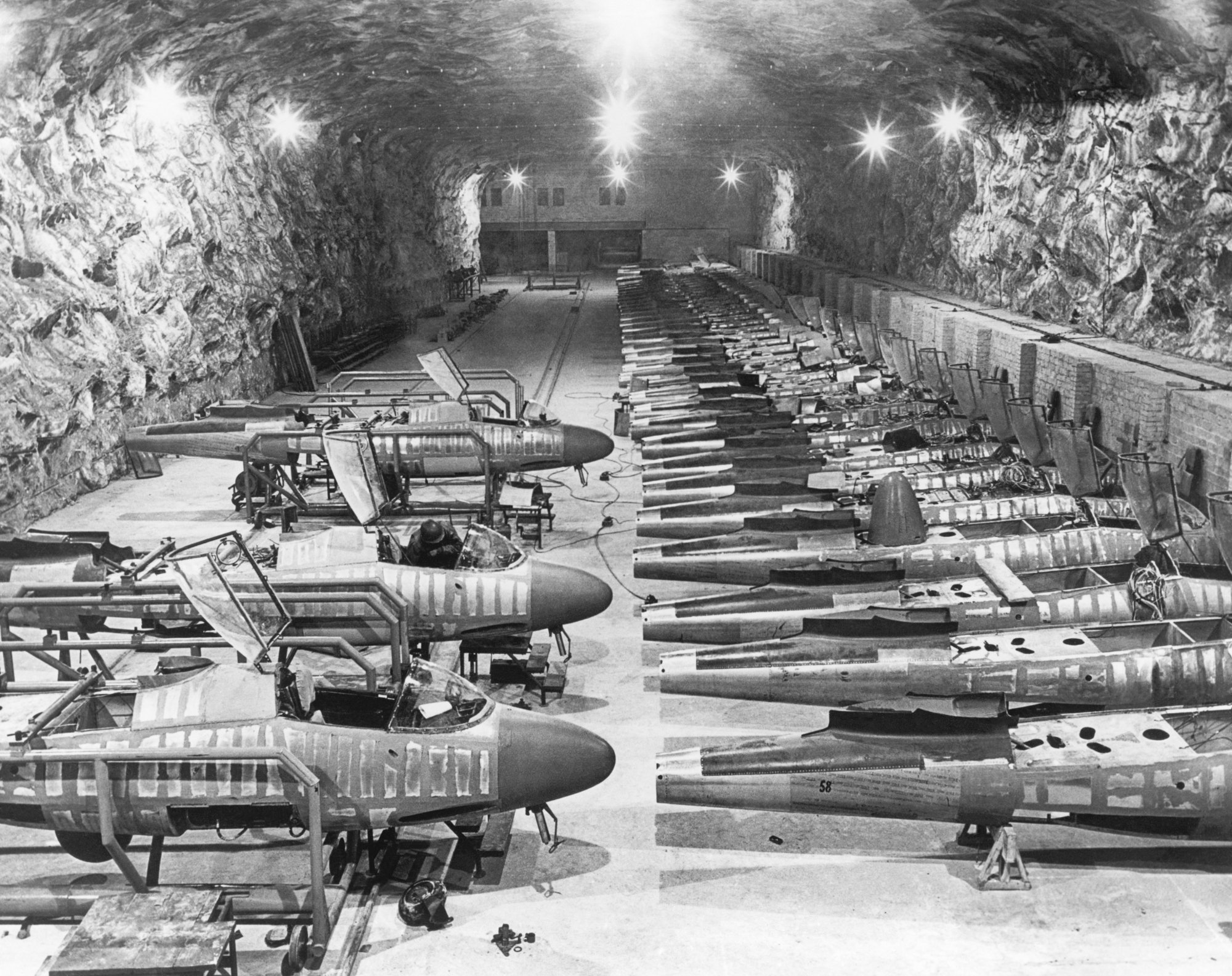An underground Nazi jet plane factory, found by U.S. soldiers.
