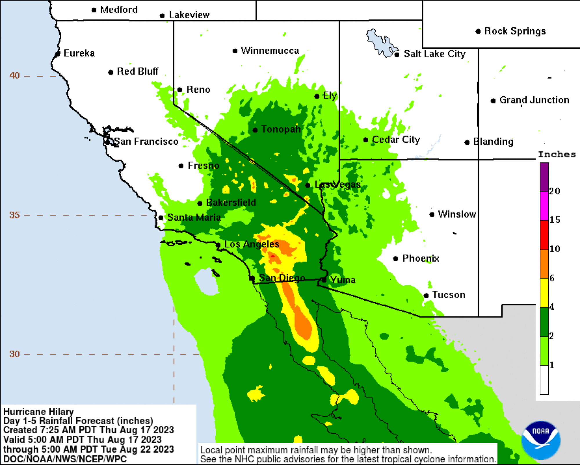 Hilary's Tropical Storm estimates as of August 17.