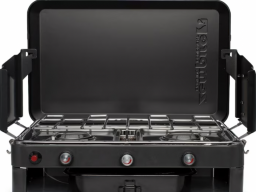 The Zempire 2-Burner Stove for camping in a black color