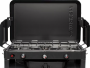 The Zempire 2-Burner Stove for camping in a black color