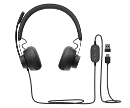 black wired headset with USB connectivity