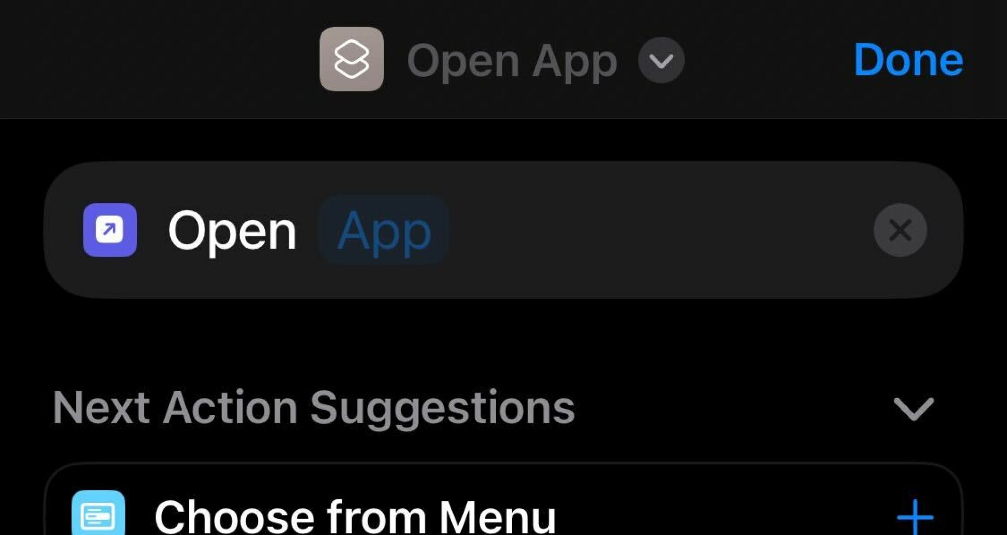 Close up screenshot of Shortcuts app.