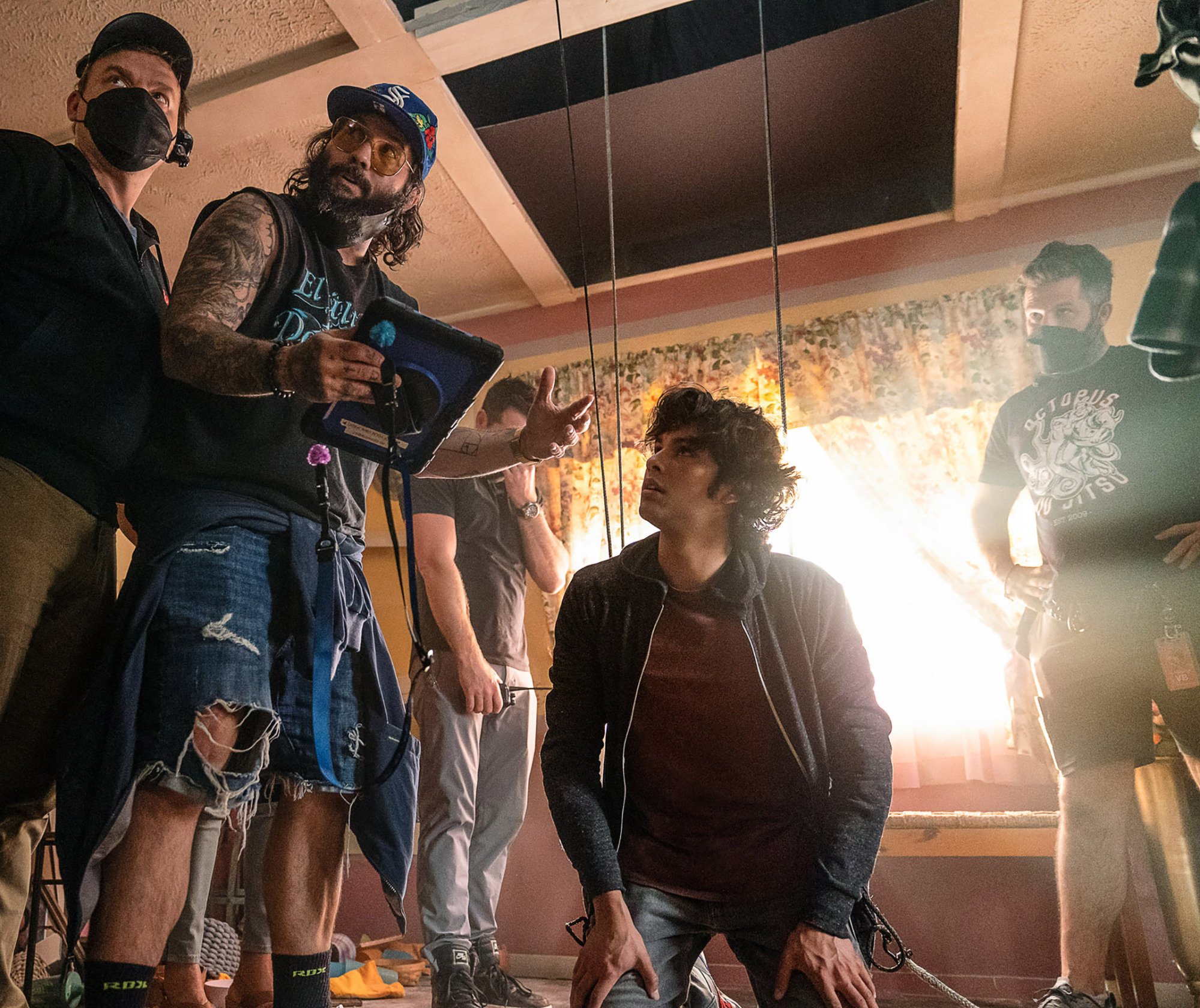 Director ÁNGEL MANUEL SOTO and XOLO MARIDUEÑA on the set of Warner Bros. Pictures’ action adventure “BLUE BEETLE,” a Warner Bros. Pictures release.