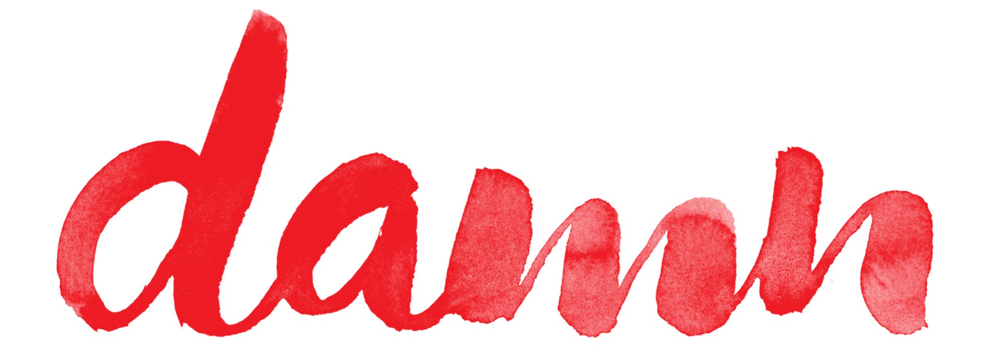 The word "damn" in red cursive lettering.