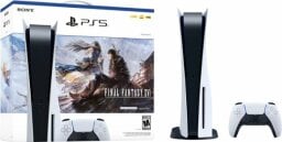 The PlayStation 5 Console – FINAL FANTASY XVI Bundle shown with all its component parts, over a white background