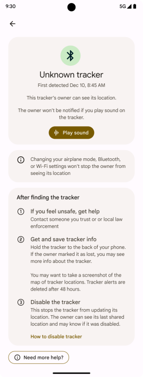 After finding the tracker, tap Next steps. Follow the onscreen instructions