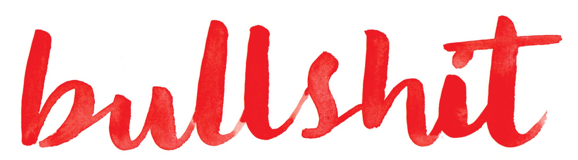 The word "bullshit" in red cursive lettering.
