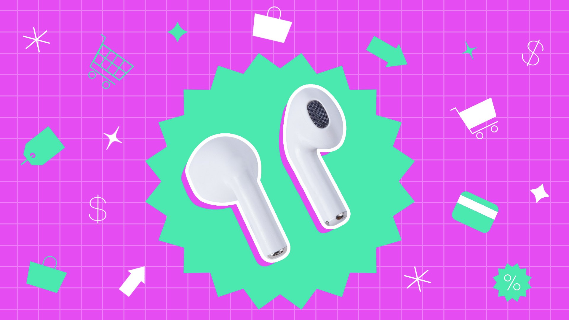 airpods on pink and blue background