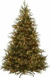 a pre-lit holiday tree on a white background