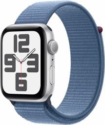 silver apple watch se with blue sport loop
