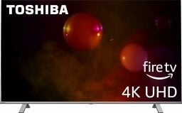 Toshiba TV with black and red bubbles screensaver