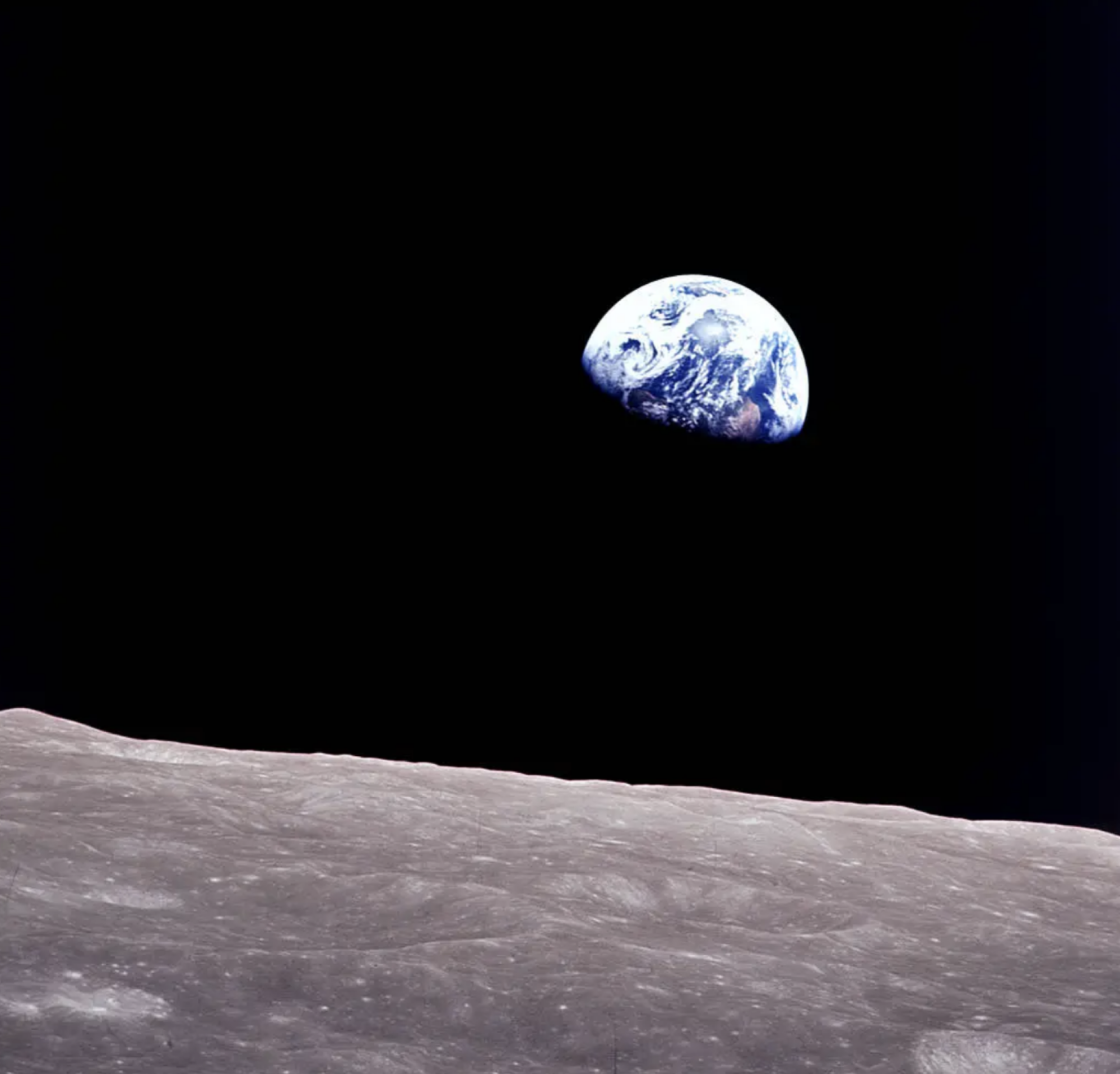 The iconic "Earthrise" photo captured by NASA's Apollo 8 crew.