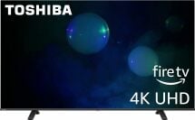 Toshiba TV with black and blue bubbles screensaver