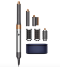 Dyson hair styler and attachments in nickel/copper with blue case