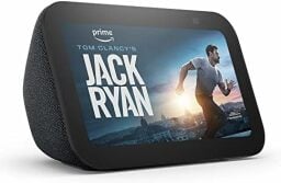 Echo Show 5 showing a Jack Ryan cover image on its screen