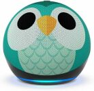 an amazon echo dot kids edition with an owl on the speaker