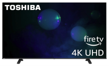 Toshiba TV with blue and black bubble screensaver
