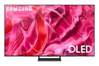 The Samsung 55-inch S90C OLED TV with a pink-colored screensaver 