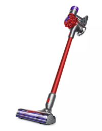 Dyson cordless vacuum with horizontal dust bin and red extender