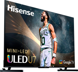 The Hisense 75-inch U7 Mini LED TV oriented slightly sideways