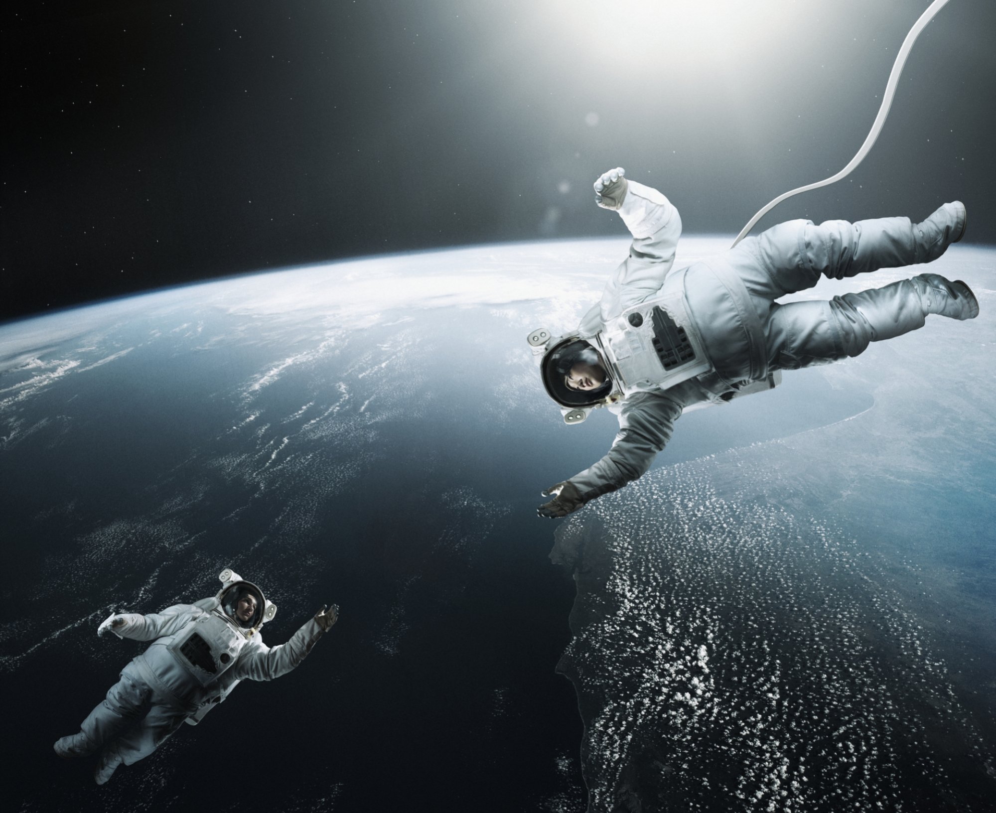 Astronauts flying in space