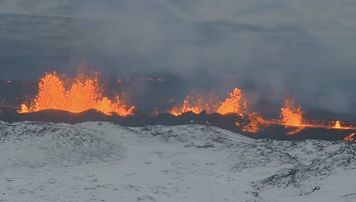 Fountains of lava erupting on Iceland's Reykjanes peninsula on Dec, 19, 2023.
