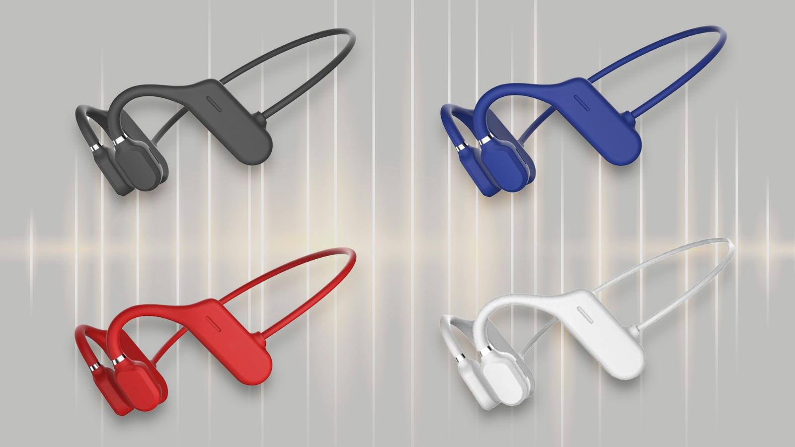 open-ear conduction headphones in multiple colors against a gray background