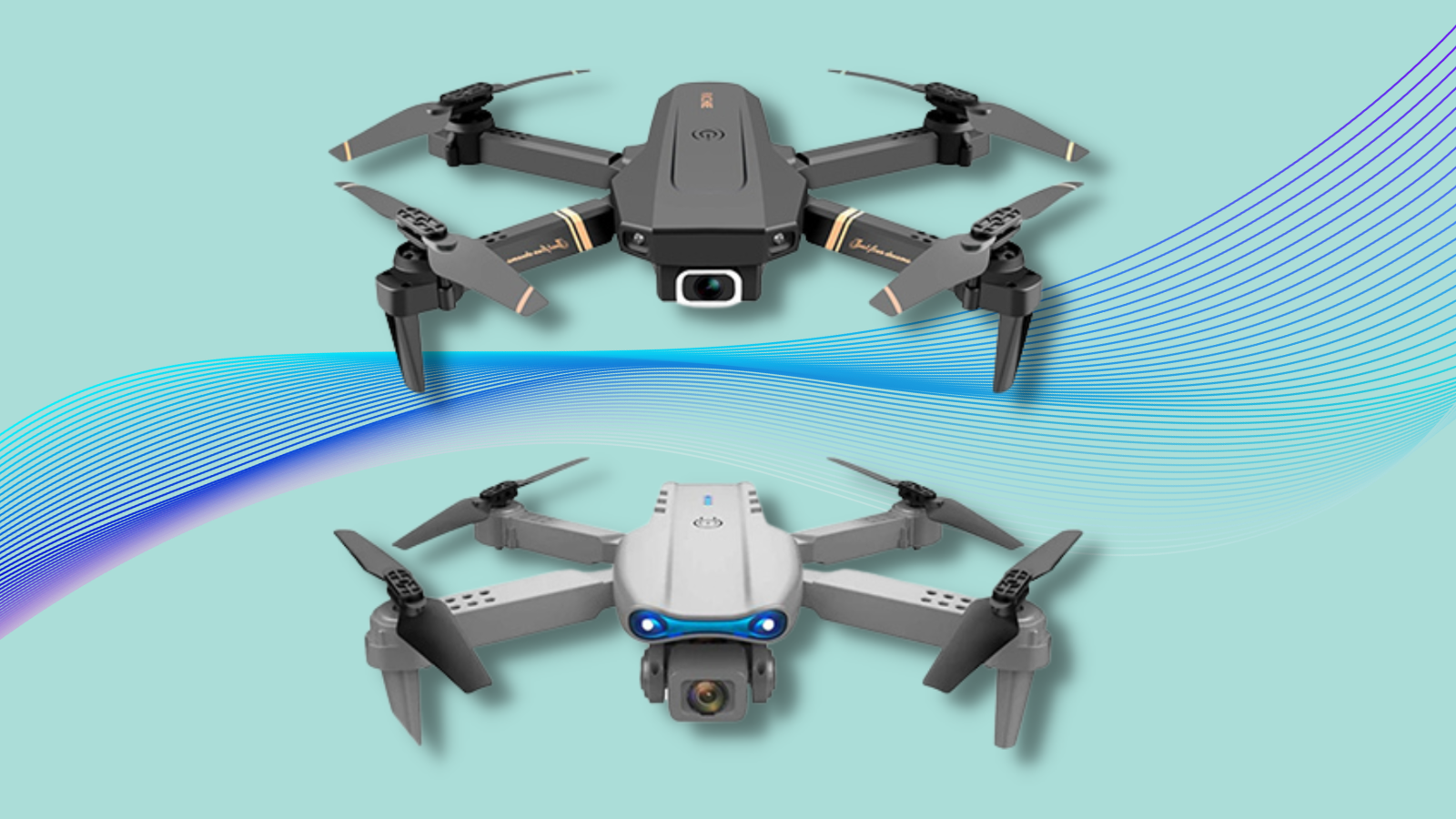 two camera drones with blue background