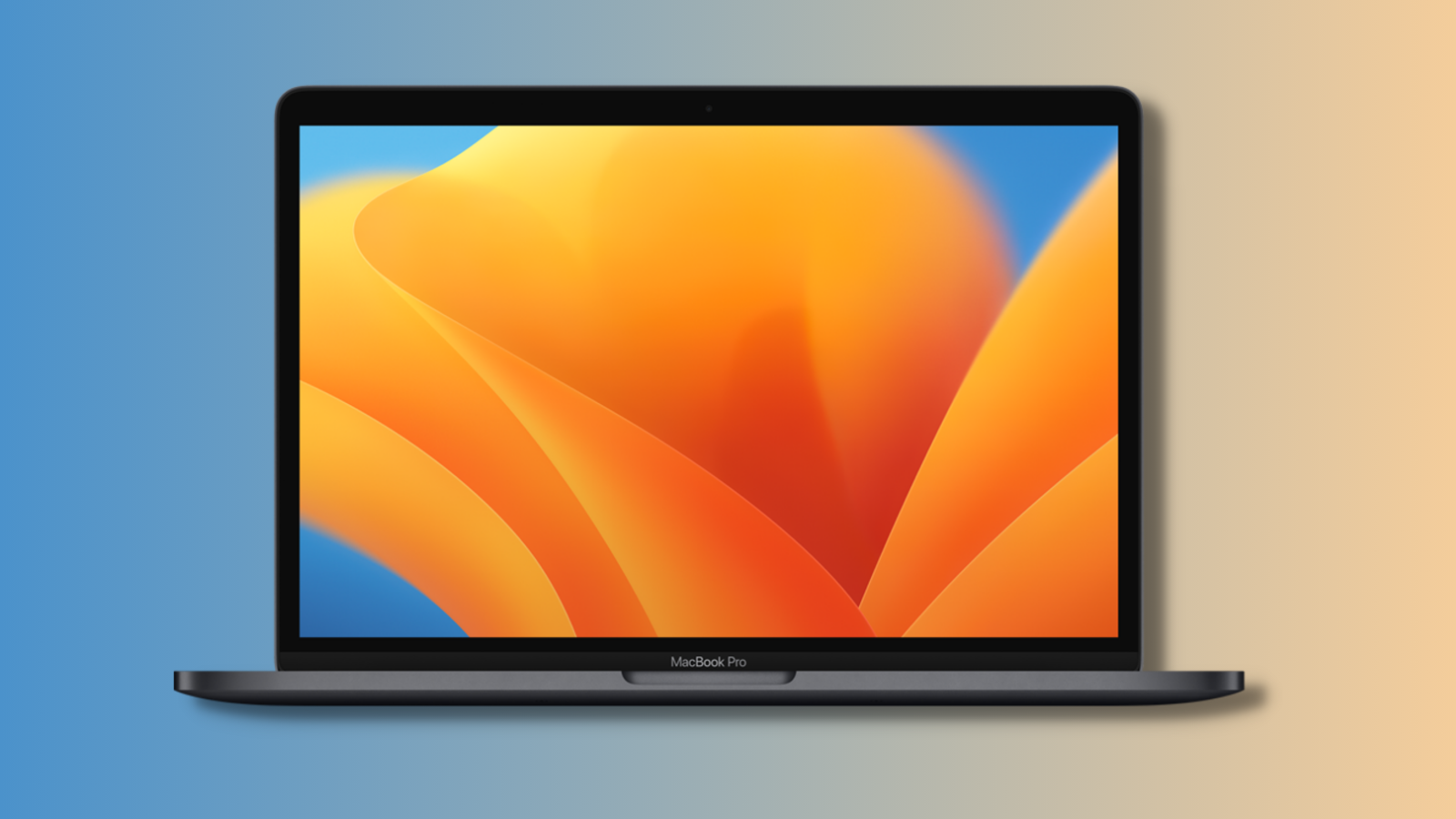 Apple MacBook Pro with blue and orange gradient background