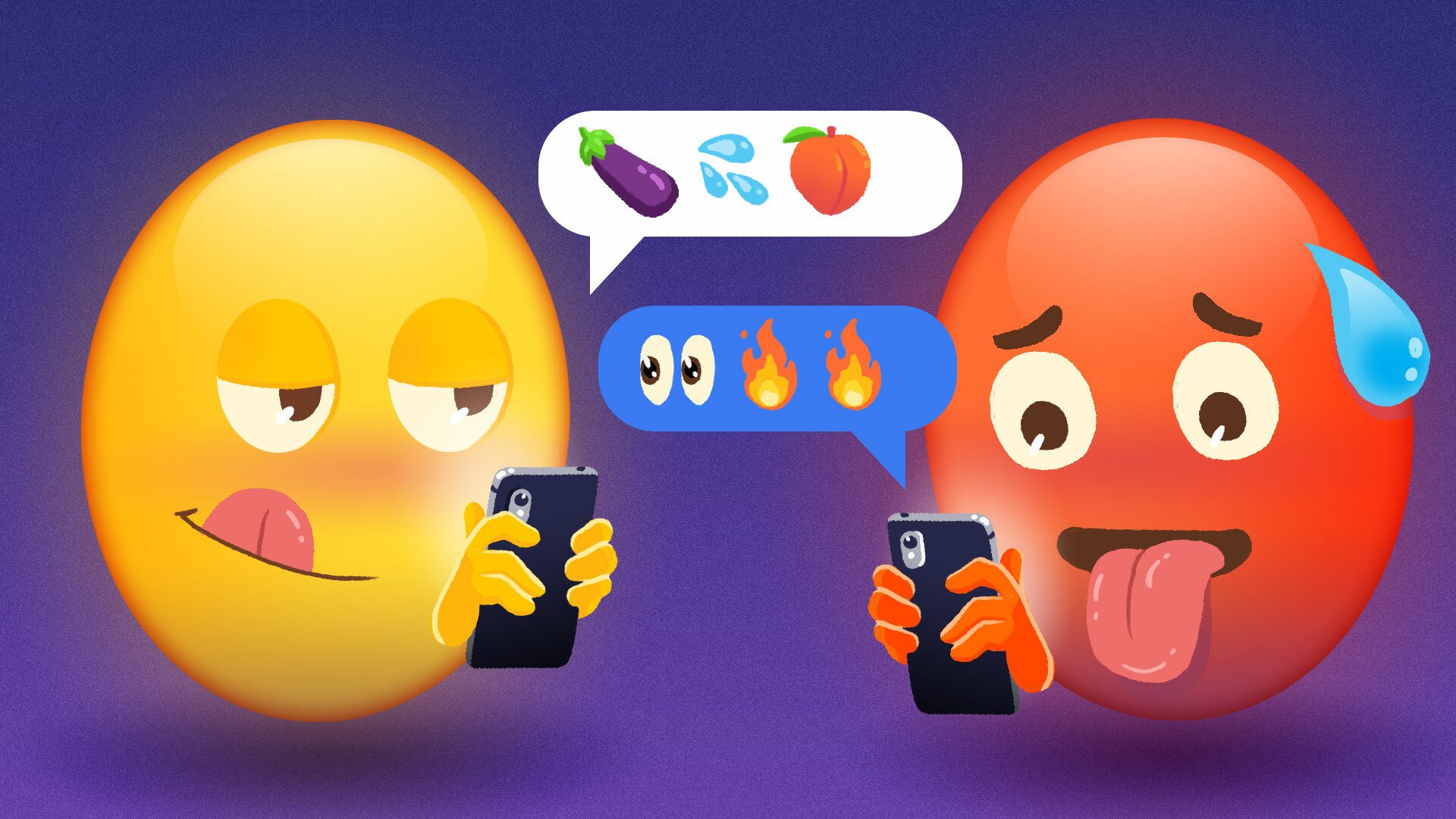 licking lip and hot emojis sending each other sexy emojis like eggplant and fire
