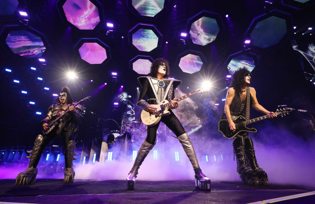 Gene Simmons, Tommy Thayer and Paul Stanley of KISS perform during the final show of KISS: End of the Road World Tour at Madison Square Garden on December 02, 2023 in New York City. 