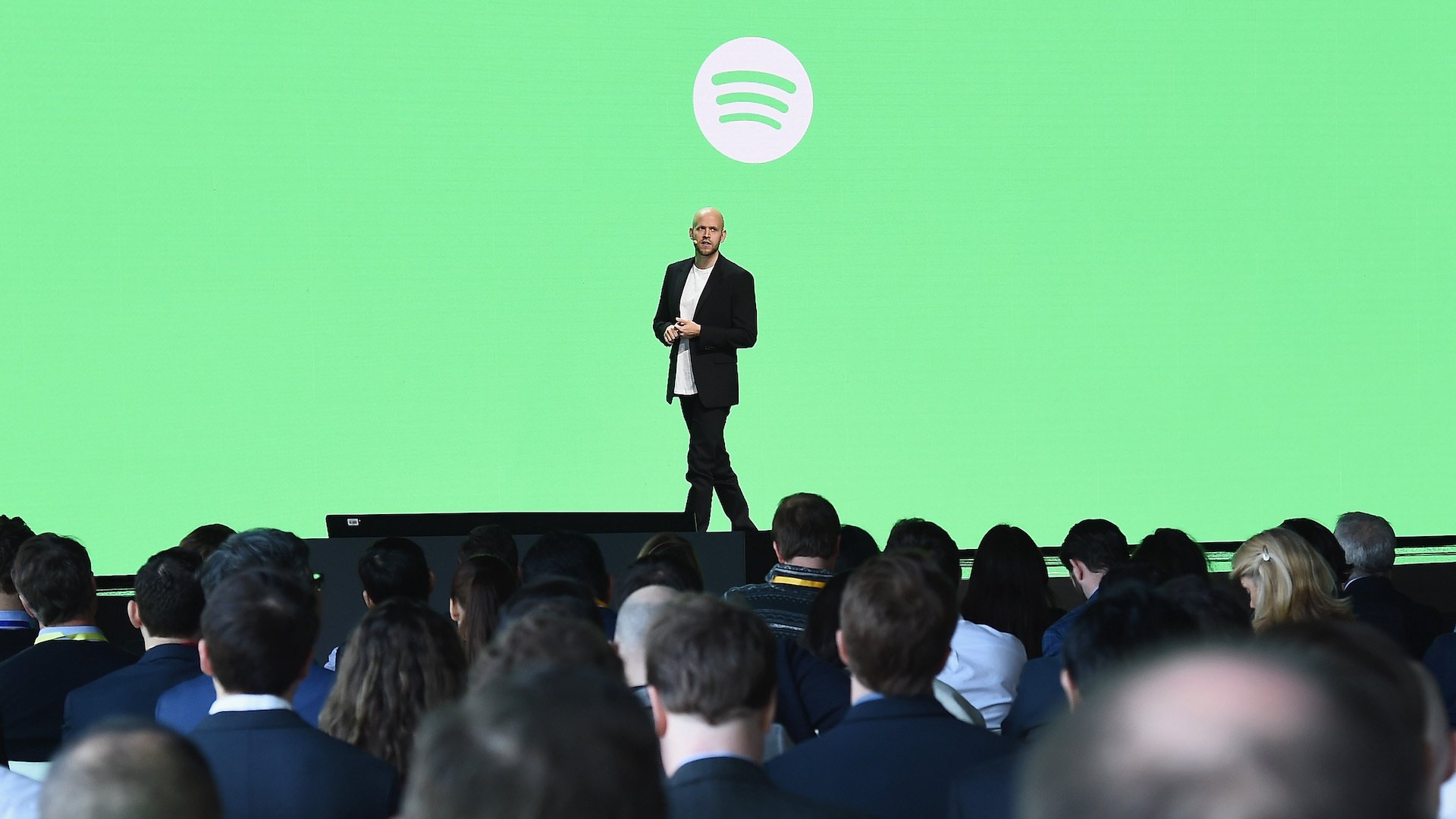 Founder and Chief Executive Officer of Spotify Daniel Ek speaks onstage during Spotify Investor Day at Spring Studios on March 15, 2018