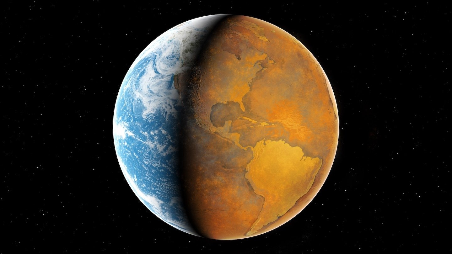 An illustration of a heating Earth.