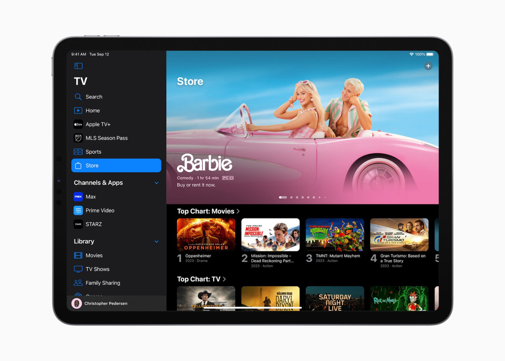 The updated Apple TV app showing Barbie for sale and rent.