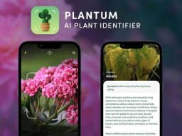 Plantum app logo with phone identifying plants