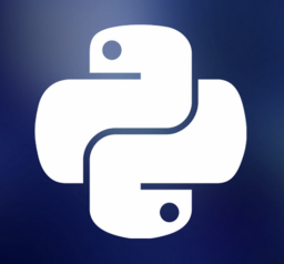 Python logo in white over a dark blue-black background
