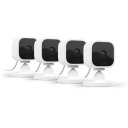 Blink Mini indoor security cameras on white background