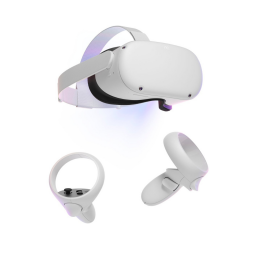Meta Quest 2 headset with controllers on white background