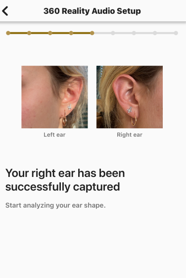 Screenshot of Sony's in-app ear analysis feature taking a photo of the author's ears