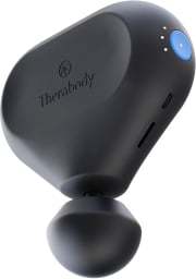 The Therabody Theragun mini in a black color, positioned slightly sideways
