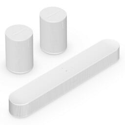 Surround Set with Beam from Sonos with three accompanying pieces in a white color