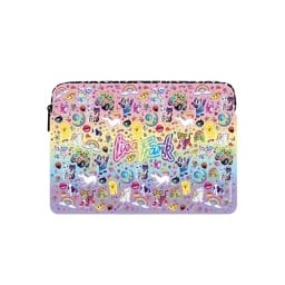 Lisa Frank x Casetify laptop case covered in Lisa Frank characters in a rainbow of colors.
