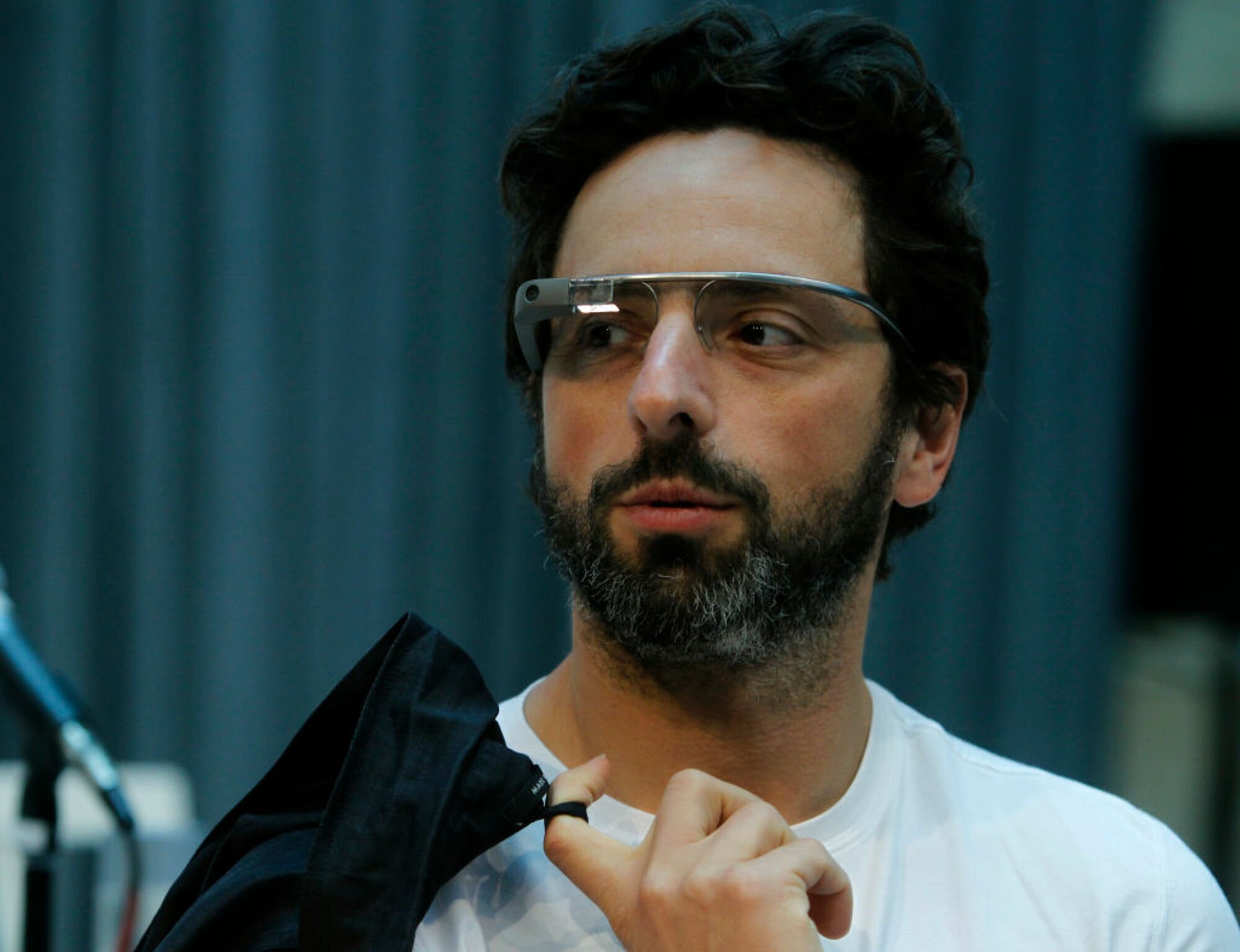 Google co-founder Sergey Brin wearing the Google Glass